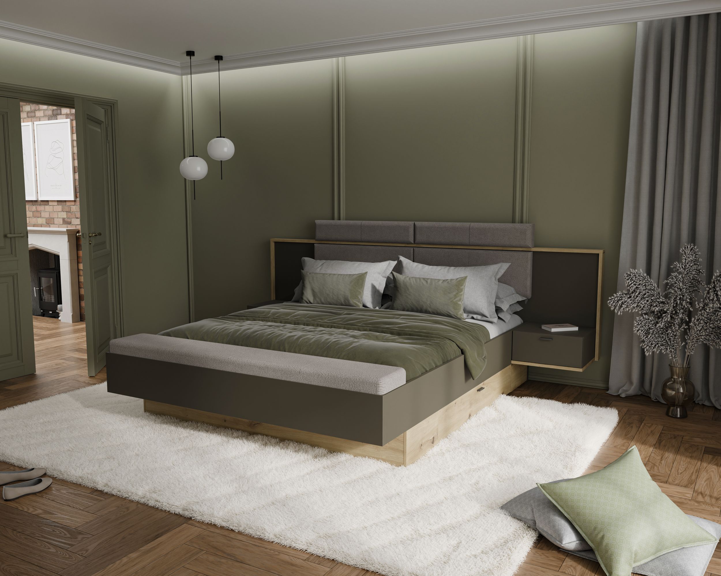 Bettgestell mit 2 Nachtkommoden 8060000358