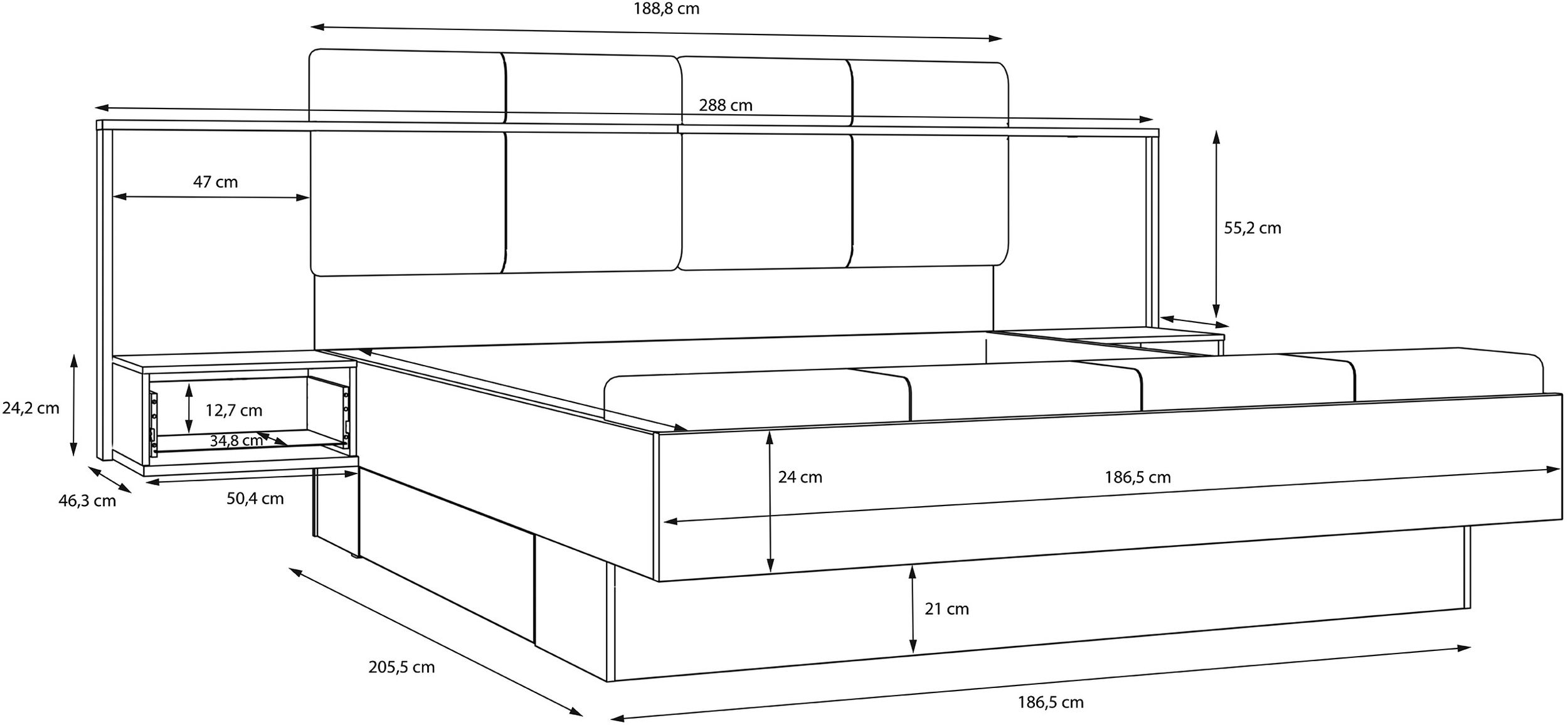 Bettgestell mit 2 Nachtkommoden 8060000358