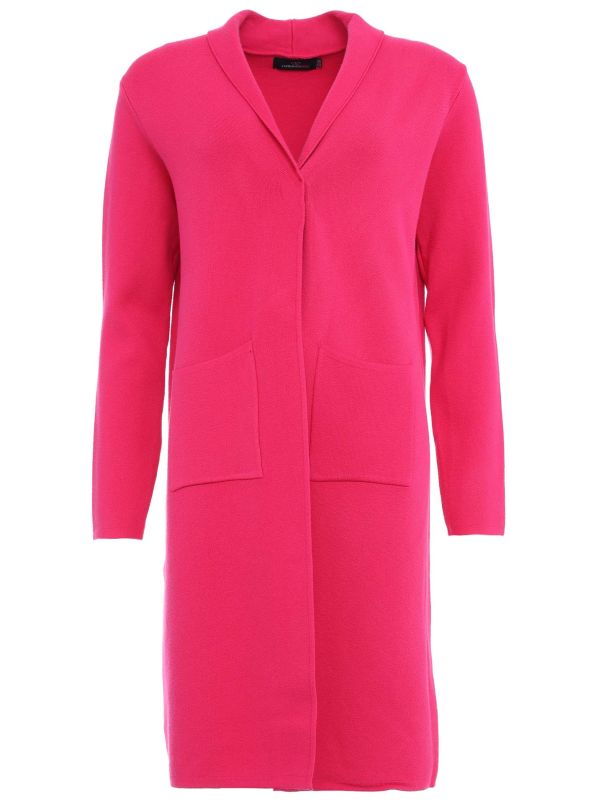 Lange Strickjacke mit Stehkragen in Pink