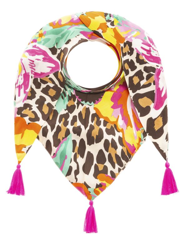 Dreieckstuch mit Blumen und Leo in Pink