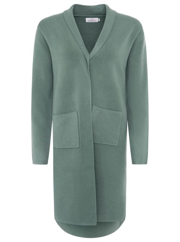 Lange Strickjacke in Salbeigrün